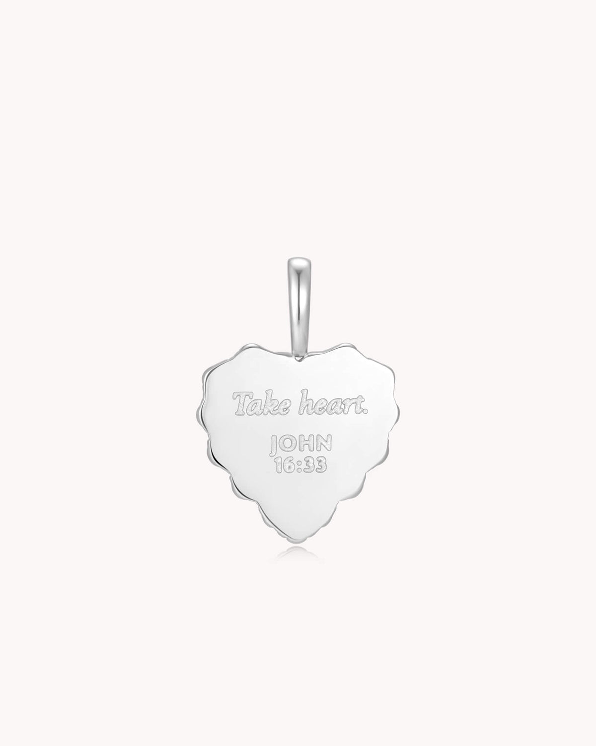 Take Heart John 16:33 White Gold White Onyx Heart Pendant — 2