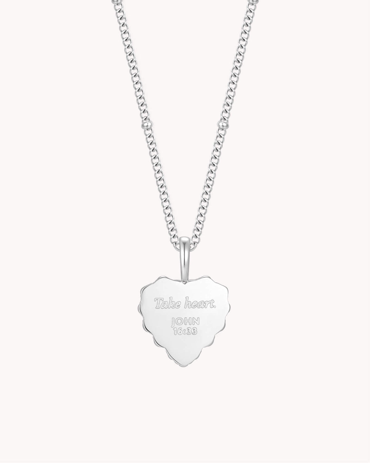 John 16:33 Take Heart White Gold Heart Necklace — 2