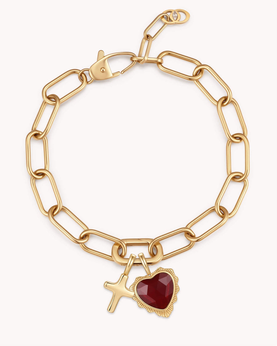 John 3:16 Gold Heart Puff Cross Charm Bracelet
