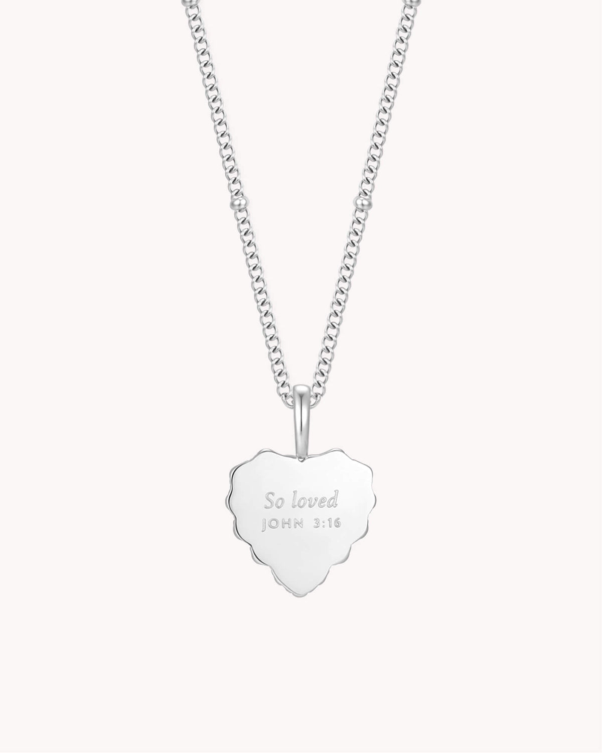 John 3:16 So Loved White Gold Heart Necklace — 2