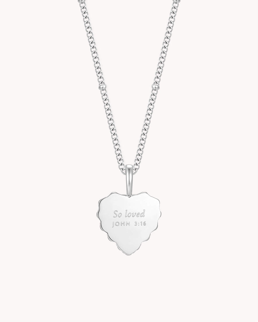 John 3:16 So Loved White Gold Heart Necklace