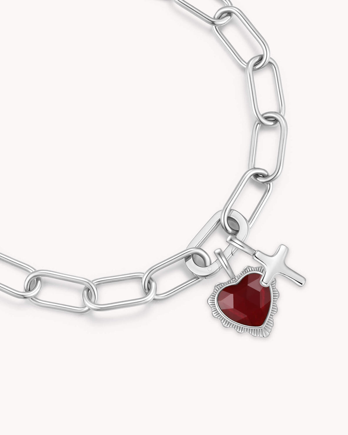 John 3:16 White Gold Heart Puff Cross Charm Bracelet — 2