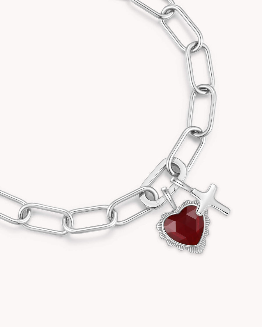 John 3:16 White Gold Heart Puff Cross Charm Bracelet