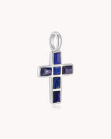 White Gold Mosaic Lapis Lazuli Cross Cable Chain Necklace — 2