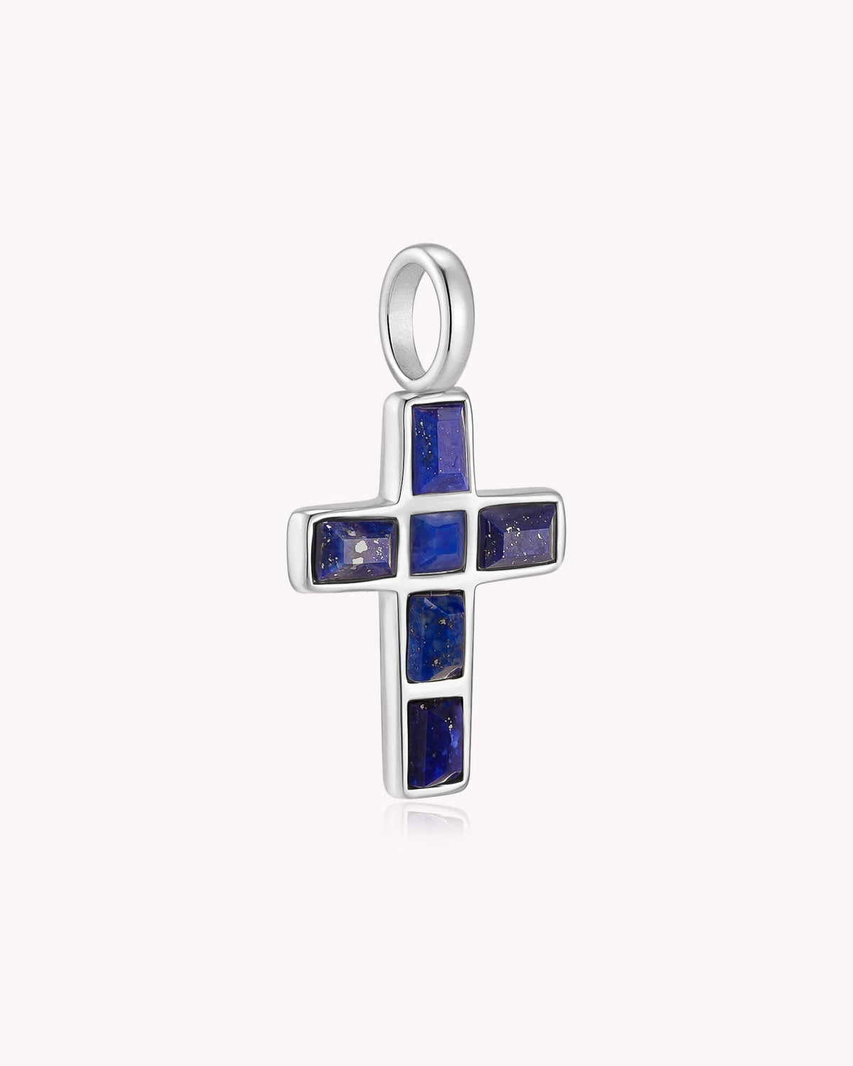 White Gold Mosaic Lapis Lazuli Cross Cable Chain Necklace — 2