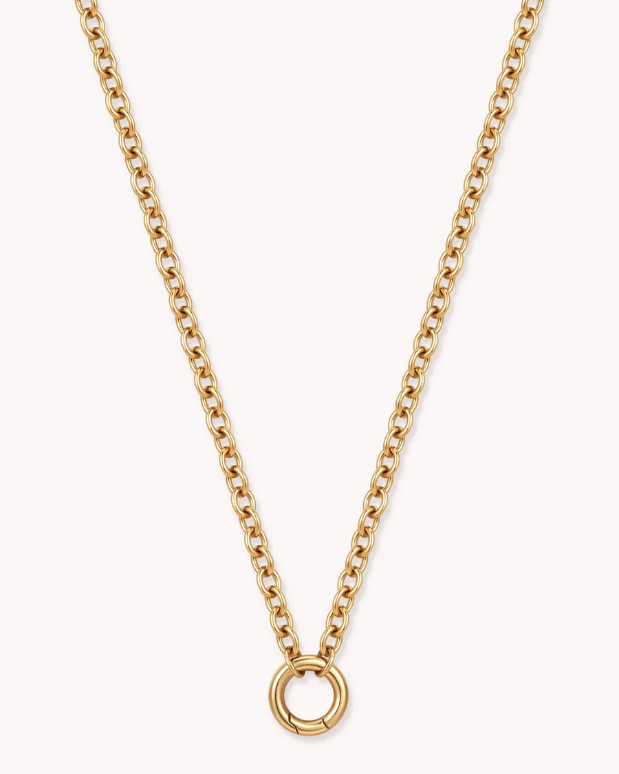 Large Cable Chain Gold Necklace with Circle Annex Link