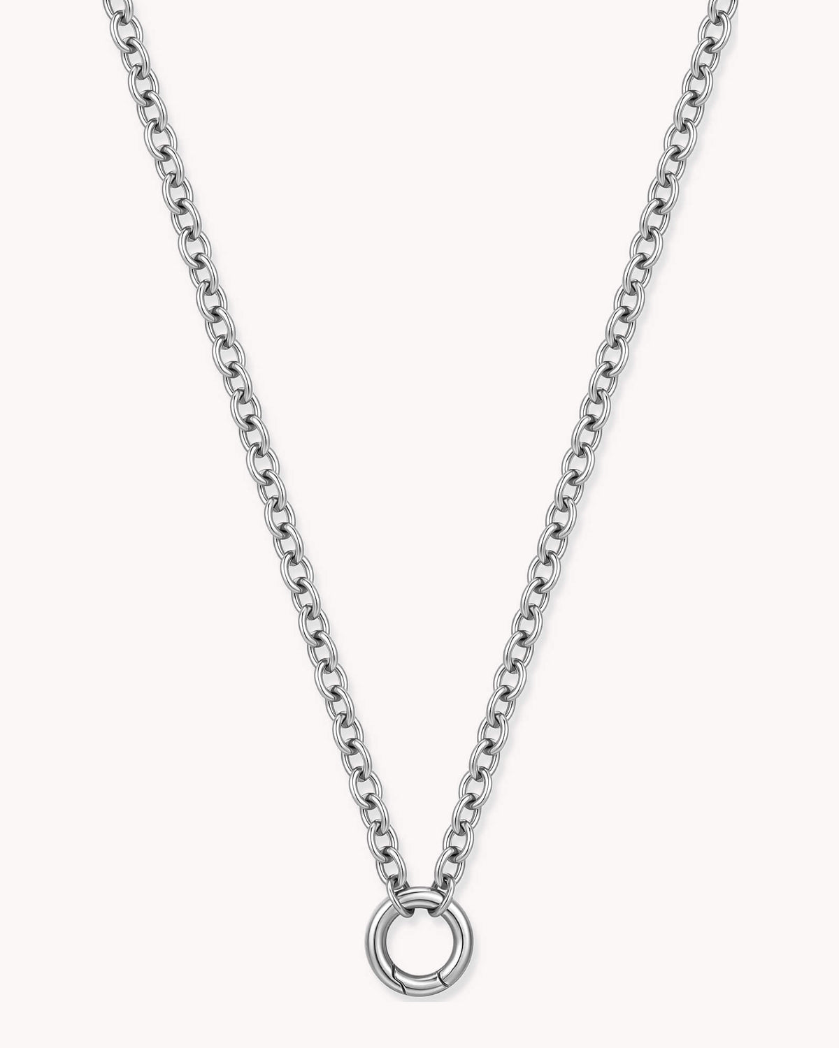 Large Cable Chain Stainless Steel Necklace with Circle Annex Link