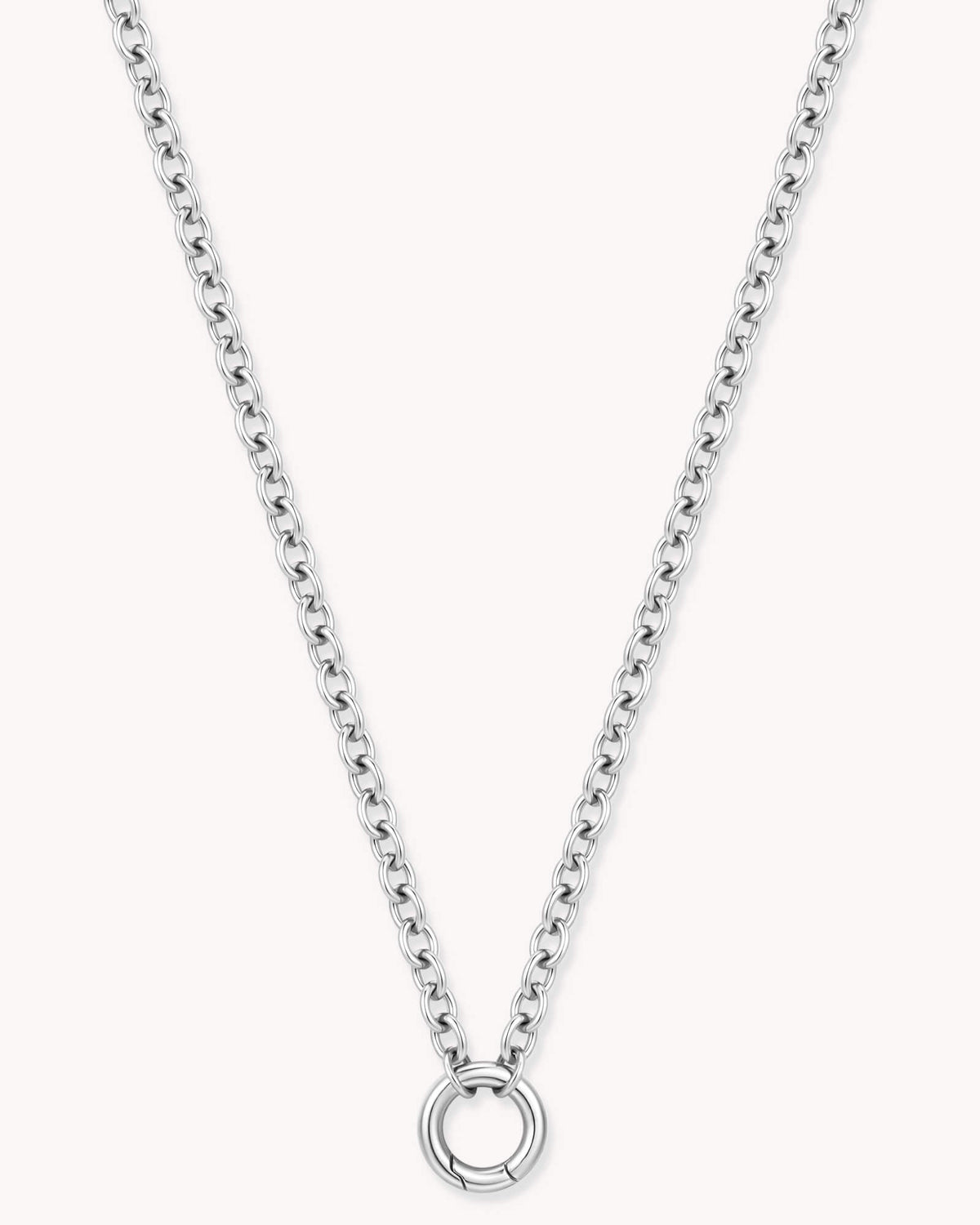 Large Cable Chain White Gold Necklace with Circle Annex Link