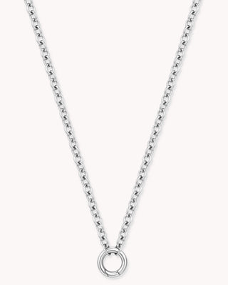 Large Cable Chain White Gold Necklace with Circle Annex Link