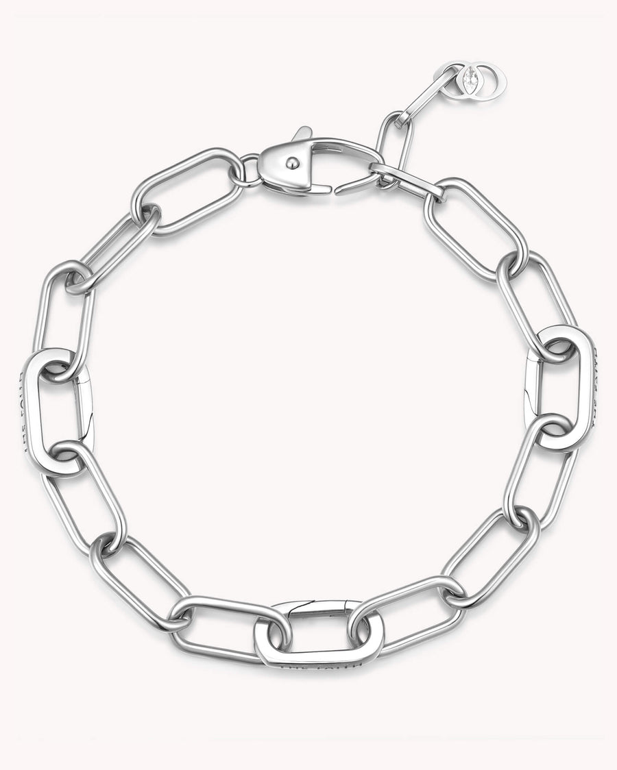 Large Link Chain White Gold Bracelet with Three Annex Links