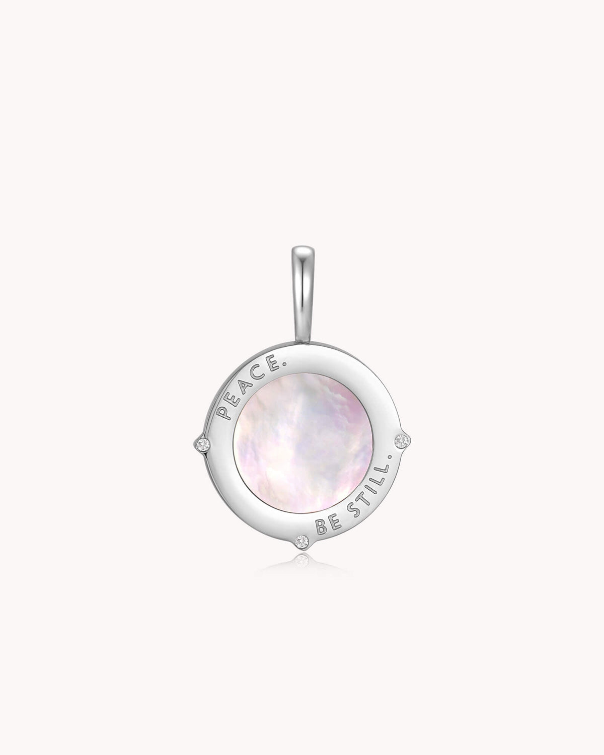 Peace Be Still Mark 4:39 White Gold Pendant