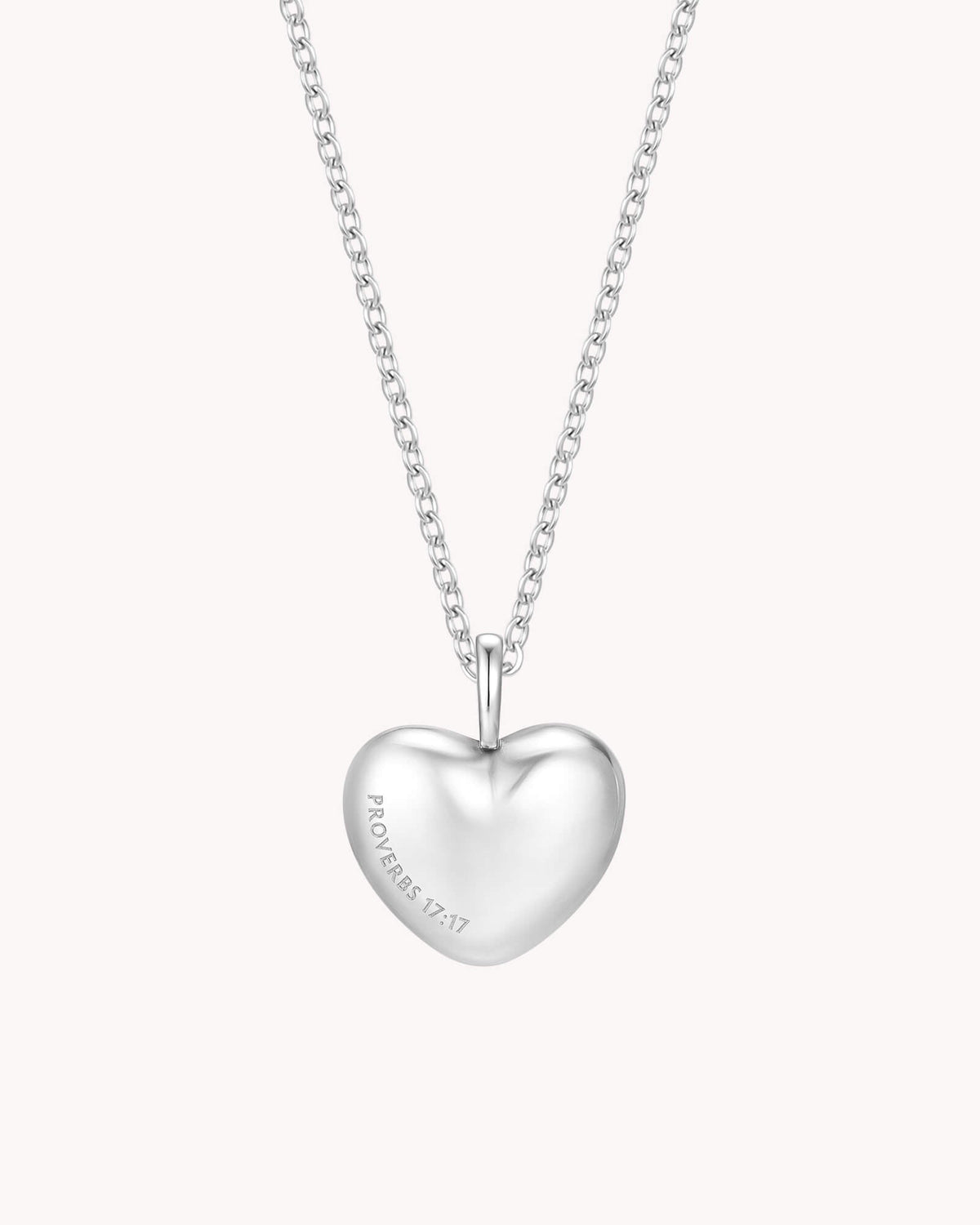 Proverbs 17:17 A Friend Loves White Gold Heart Necklace