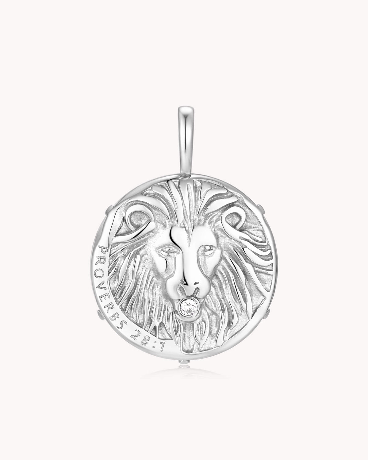 Bold as a Lion Proverbs 28:1 White Gold Onyx Medallion