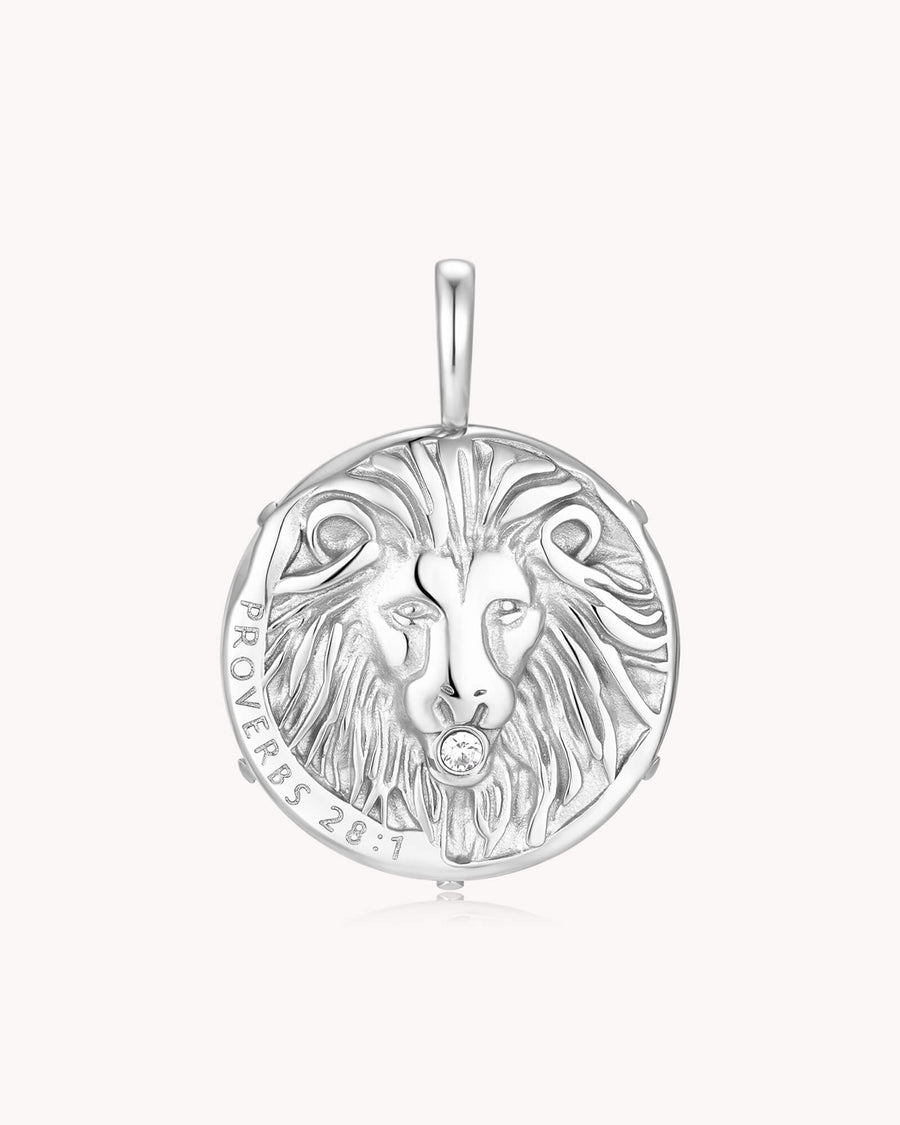 Bold as a Lion Proverbs 28:1 White Gold Onyx Medallion