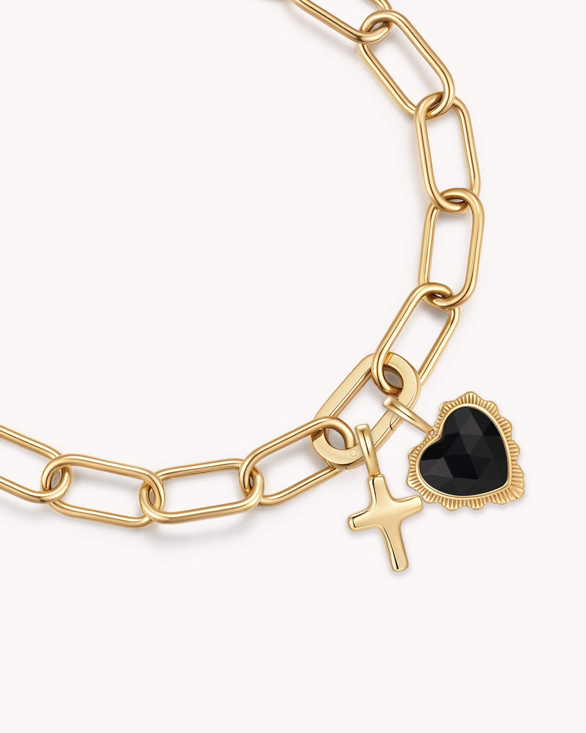 Proverbs 3:5-6 Gold Heart Puff Cross Charm Bracelet — 2