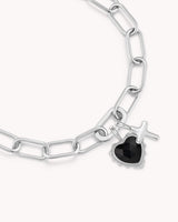 Proverbs 3:5-6 White Gold Heart Puff Cross Charm Bracelet — 2