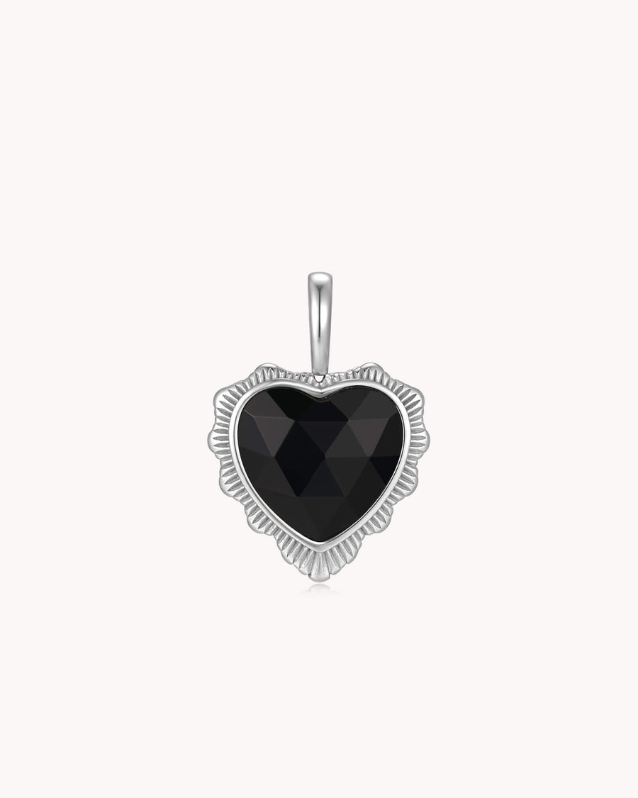 Trust in the LORD Proverbs 3:5-6 White Gold Black Onyx Heart Pendant