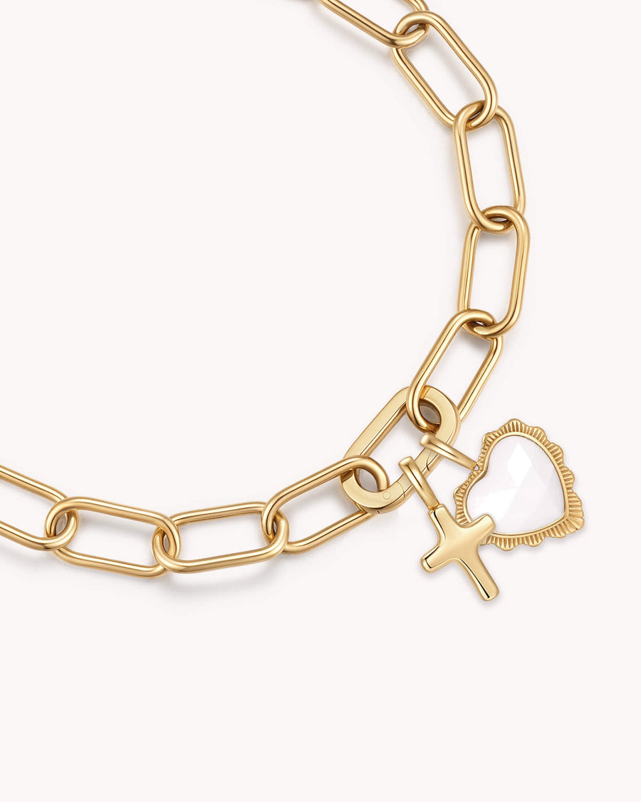 Proverbs 31:28 Gold Heart Puff Cross Charm Bracelet