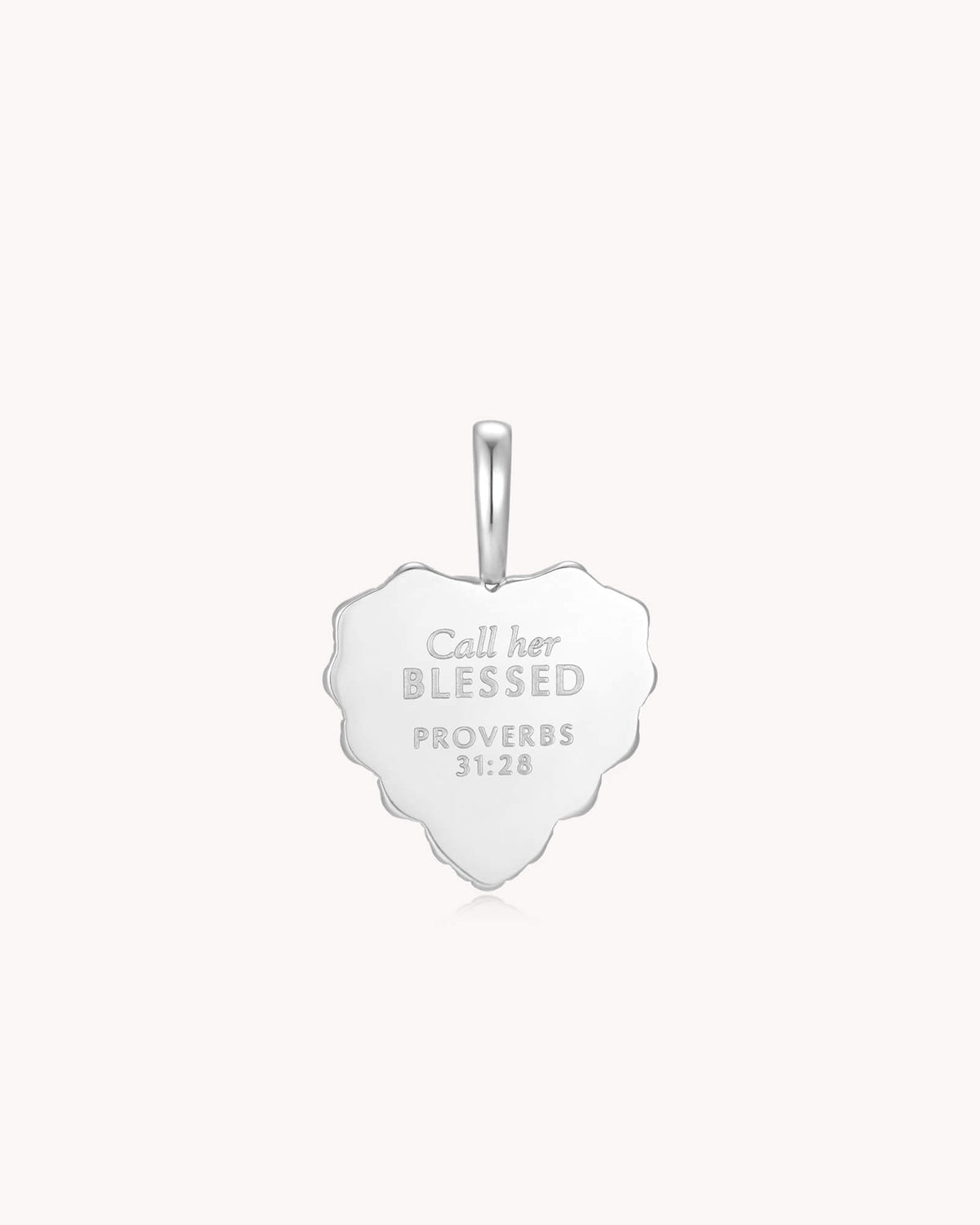 Proverbs 31:28 Call Her Blessed White Gold Heart Necklace — 5
