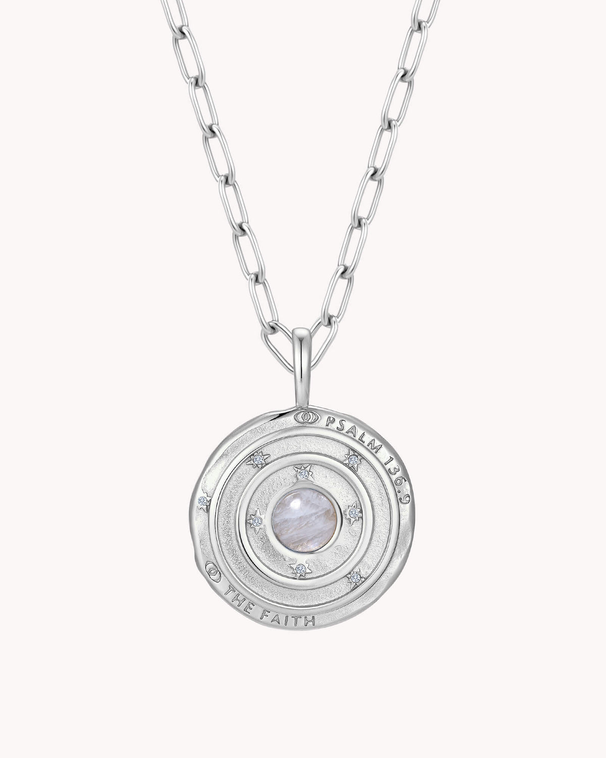 Psalm 136:9 The Moon and Stars White Gold Small Link Chain Necklace — 2