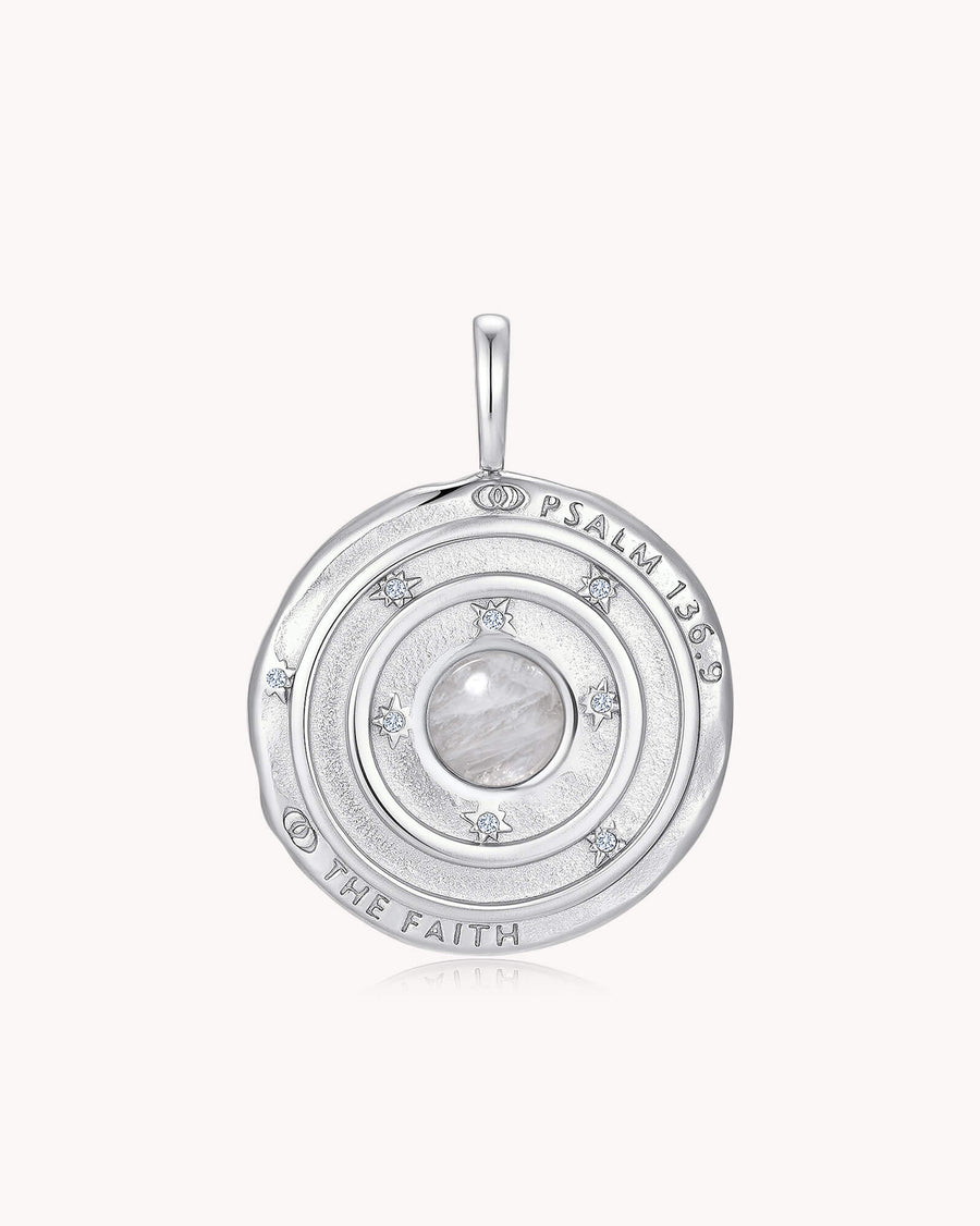 The Moon and Stars Psalm 136:9 White Gold Moonstone Medallion