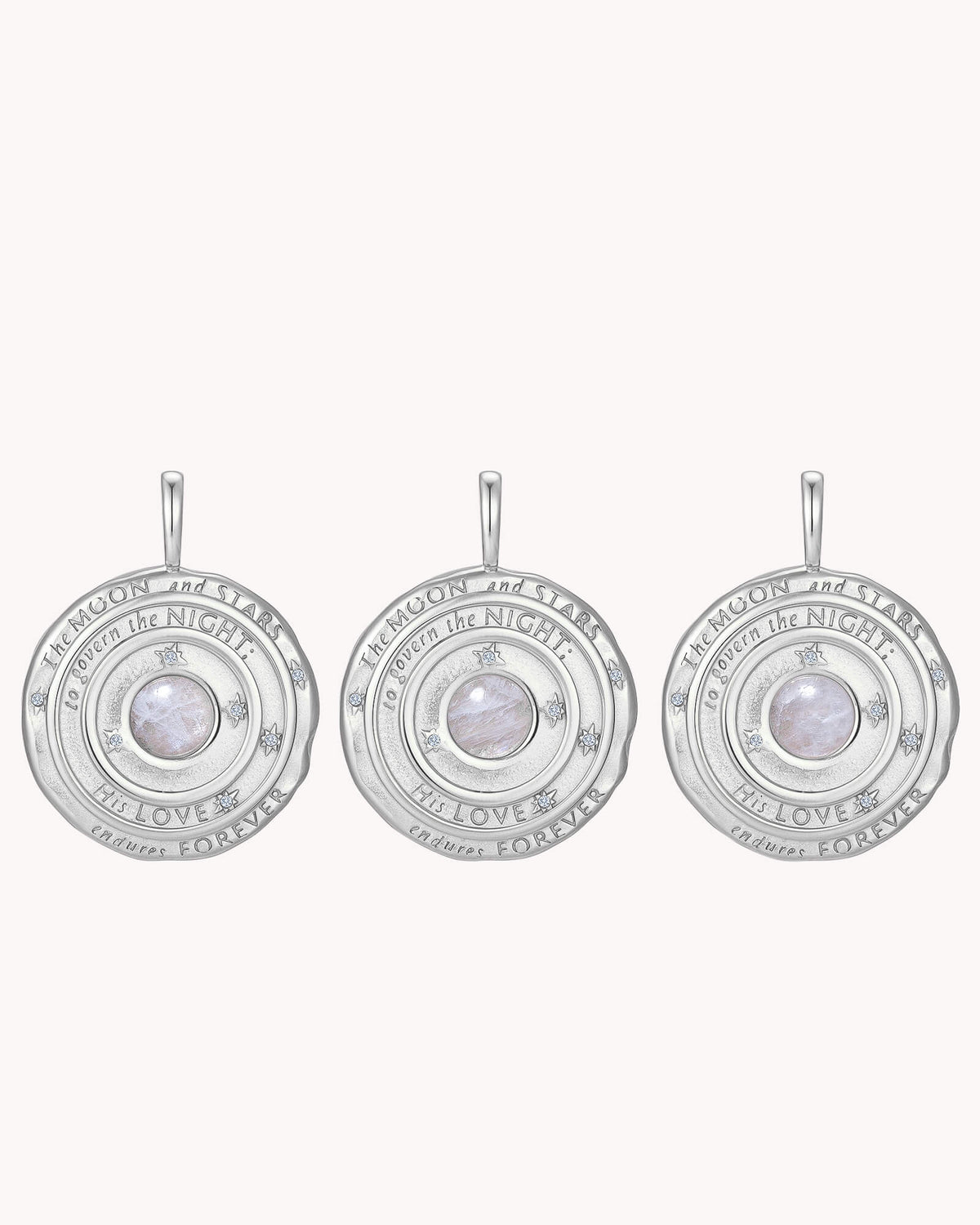 The Moon and Stars Psalm 136:9 White Gold Moonstone Medallion — 3