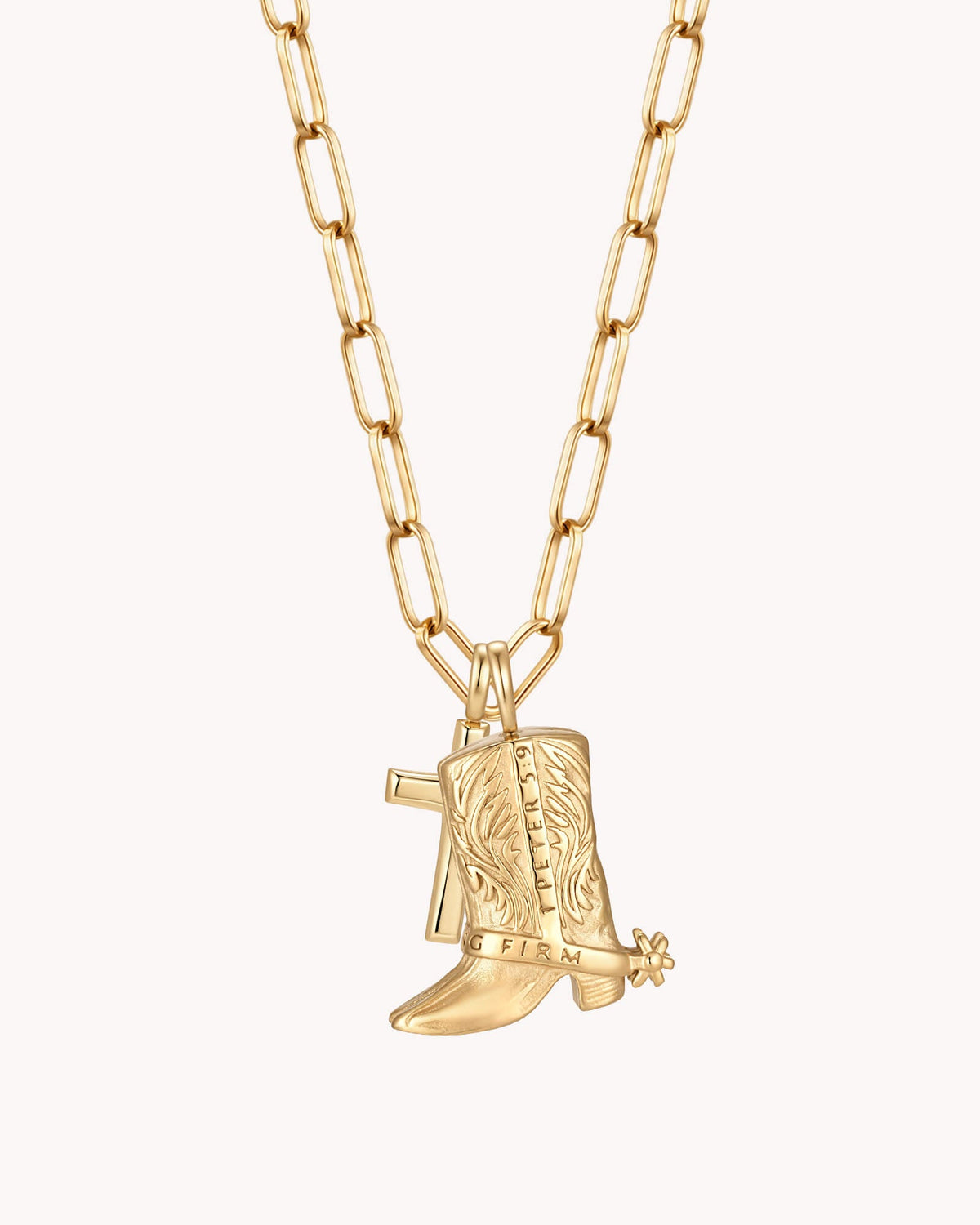 Standing Firm in His Light Gold Cross Necklace — 3