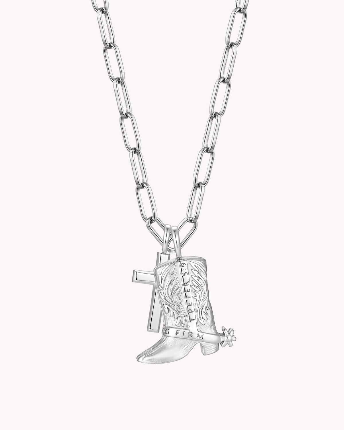 Standing Firm in His Light White Gold Cross Necklace — 2