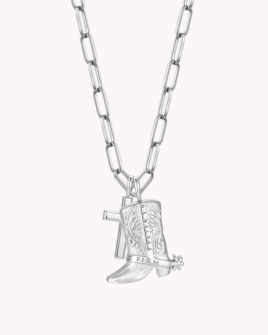 Standing Firm in His Light White Gold Cross Necklace