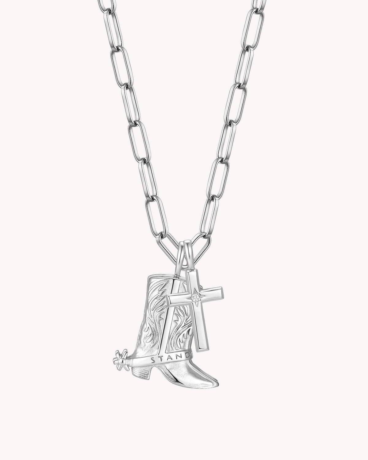Standing Firm in His Light White Gold Cross Necklace