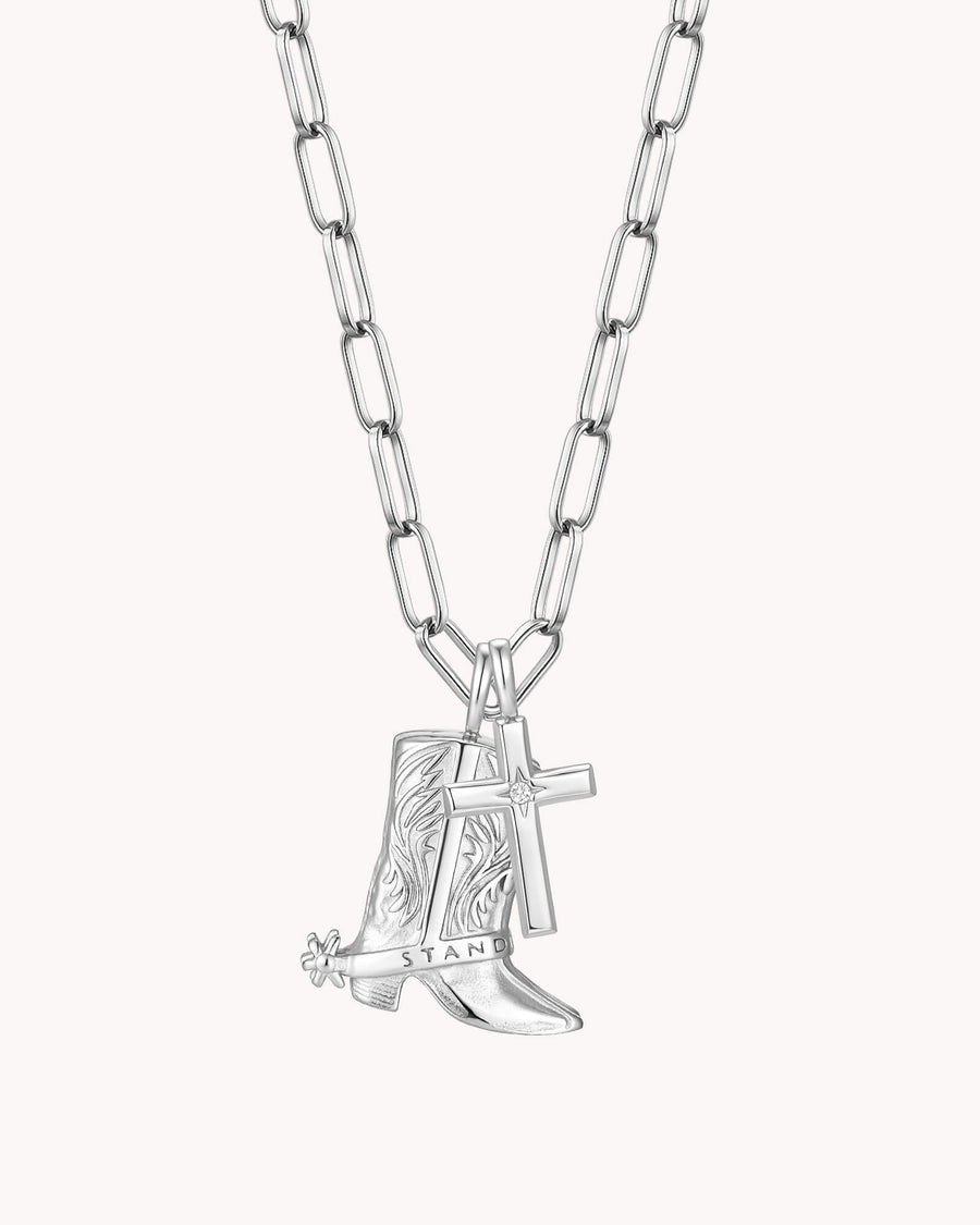 Standing Firm in His Light White Gold Cross Necklace