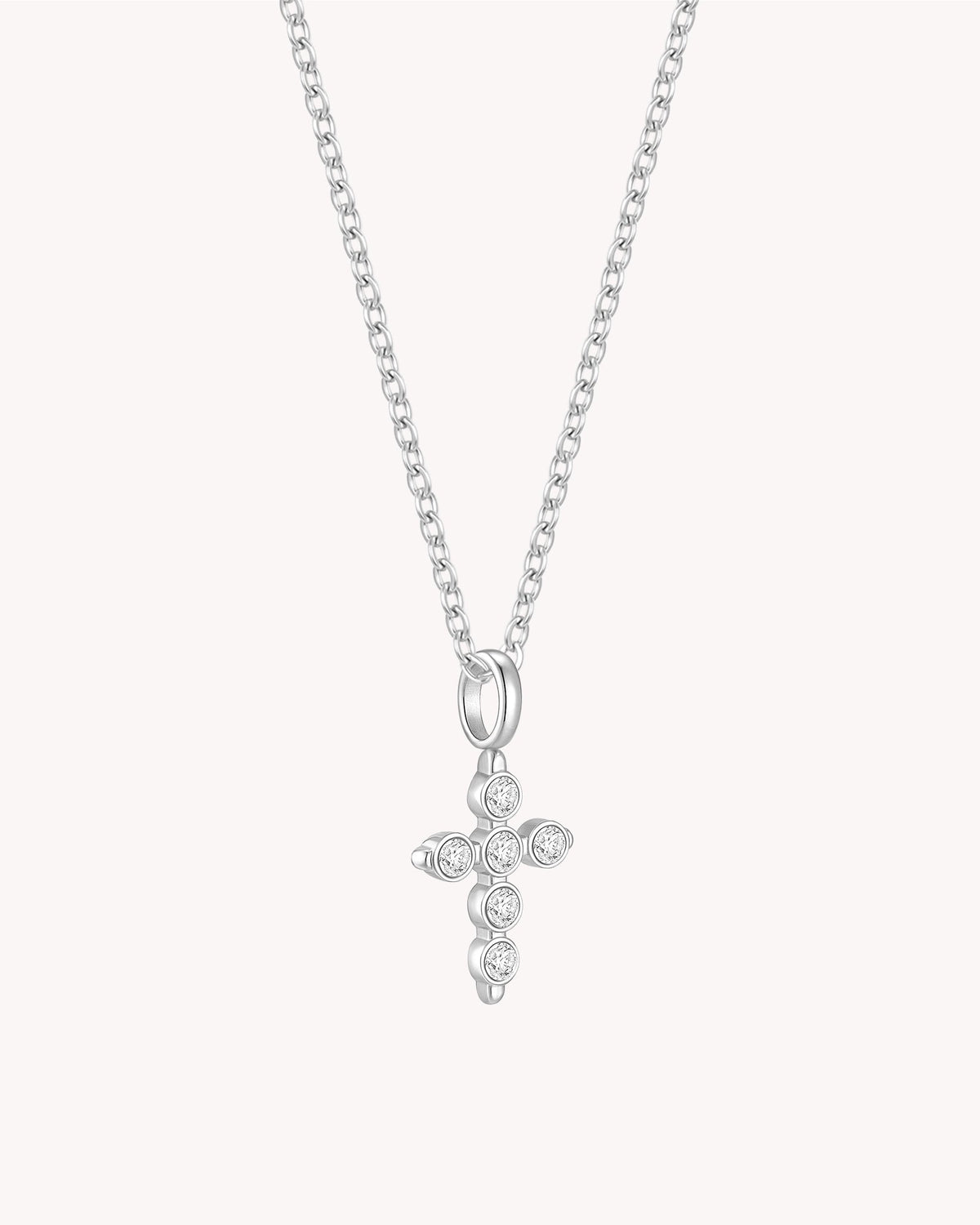 White Gold Delicate CZ Cross Cable Chain Necklace — 2