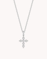 White Gold Delicate CZ Cross Cable Chain Necklace