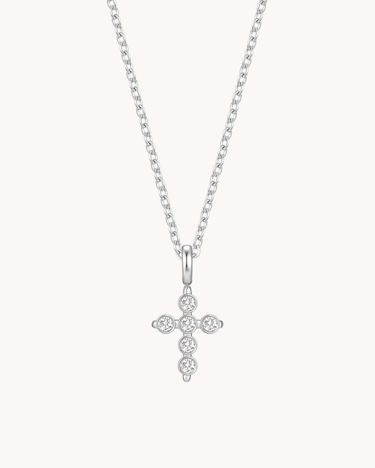 White Gold Delicate CZ Cross Cable Chain Necklace