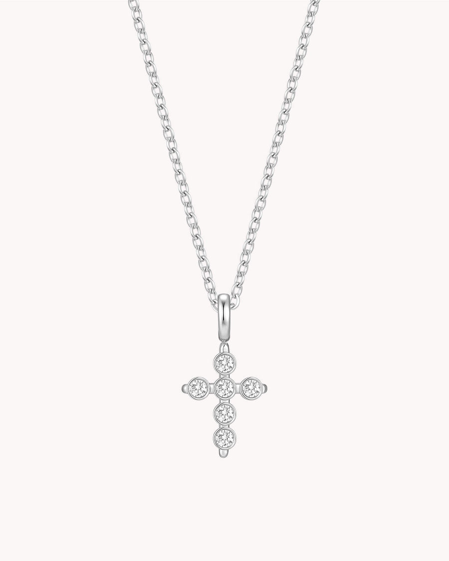 White Gold Delicate CZ Cross Cable Chain Necklace