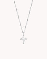 White Gold Petite Puff Cross Cable Chain Necklace