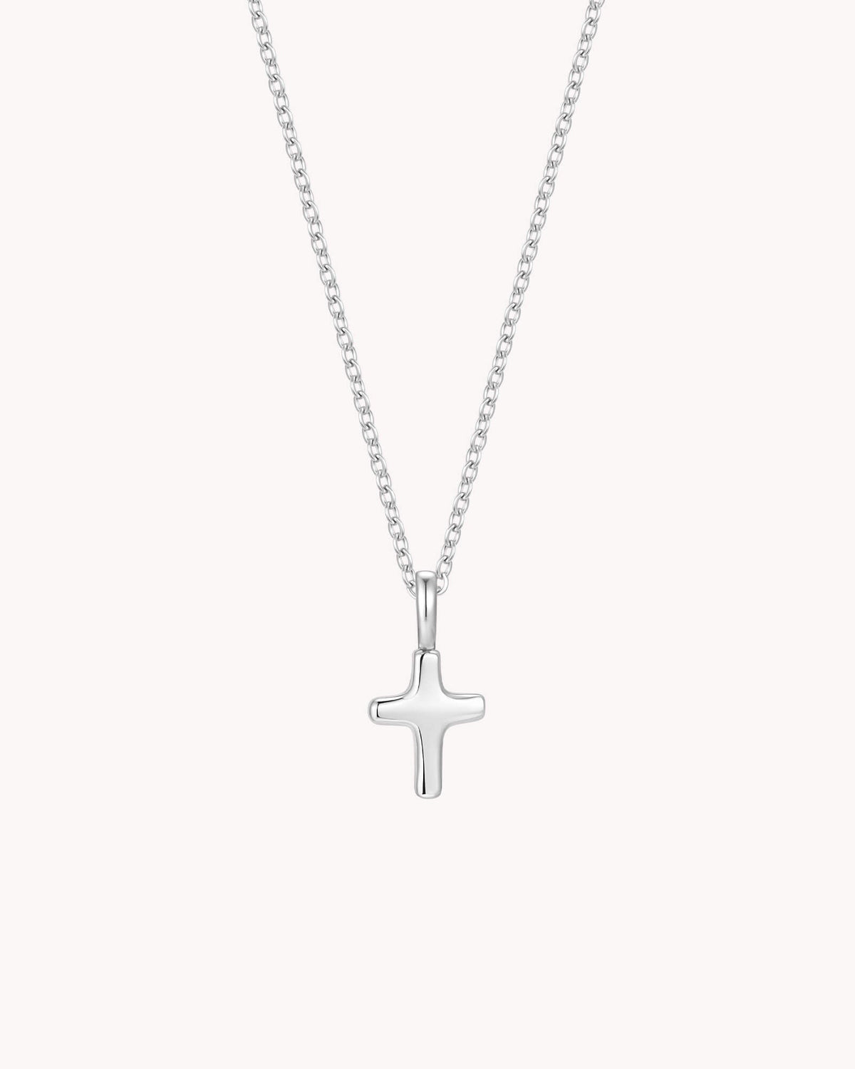 White Gold Petite Puff Cross Cable Chain Necklace
