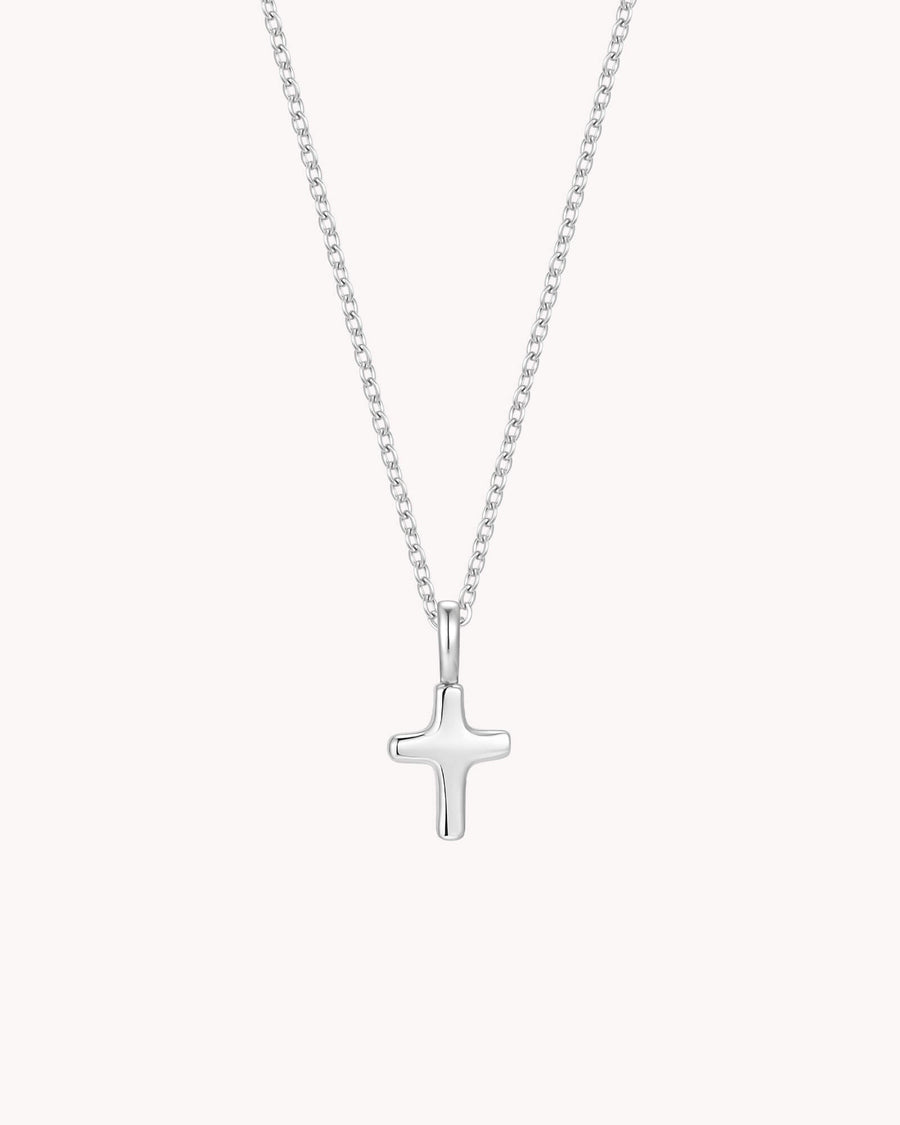 White Gold Petite Puff Cross Cable Chain Necklace