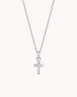 White Gold Petite Textured Cross Cable Chain Necklace