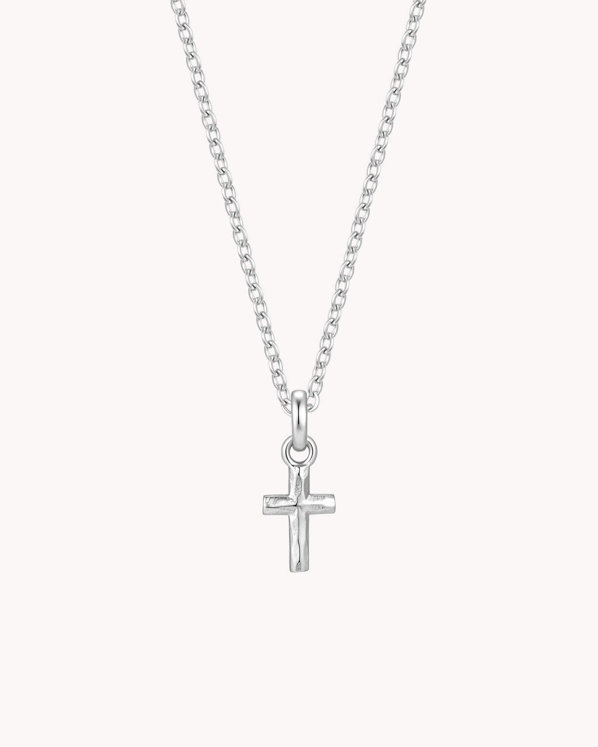 White Gold Petite Textured Cross Cable Chain Necklace
