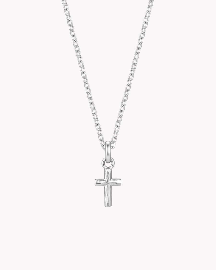 White Gold Petite Textured Cross Cable Chain Necklace