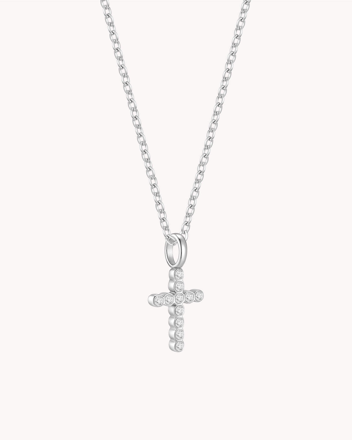 White Gold Refined CZ Cross Cable Chain Necklace — 2