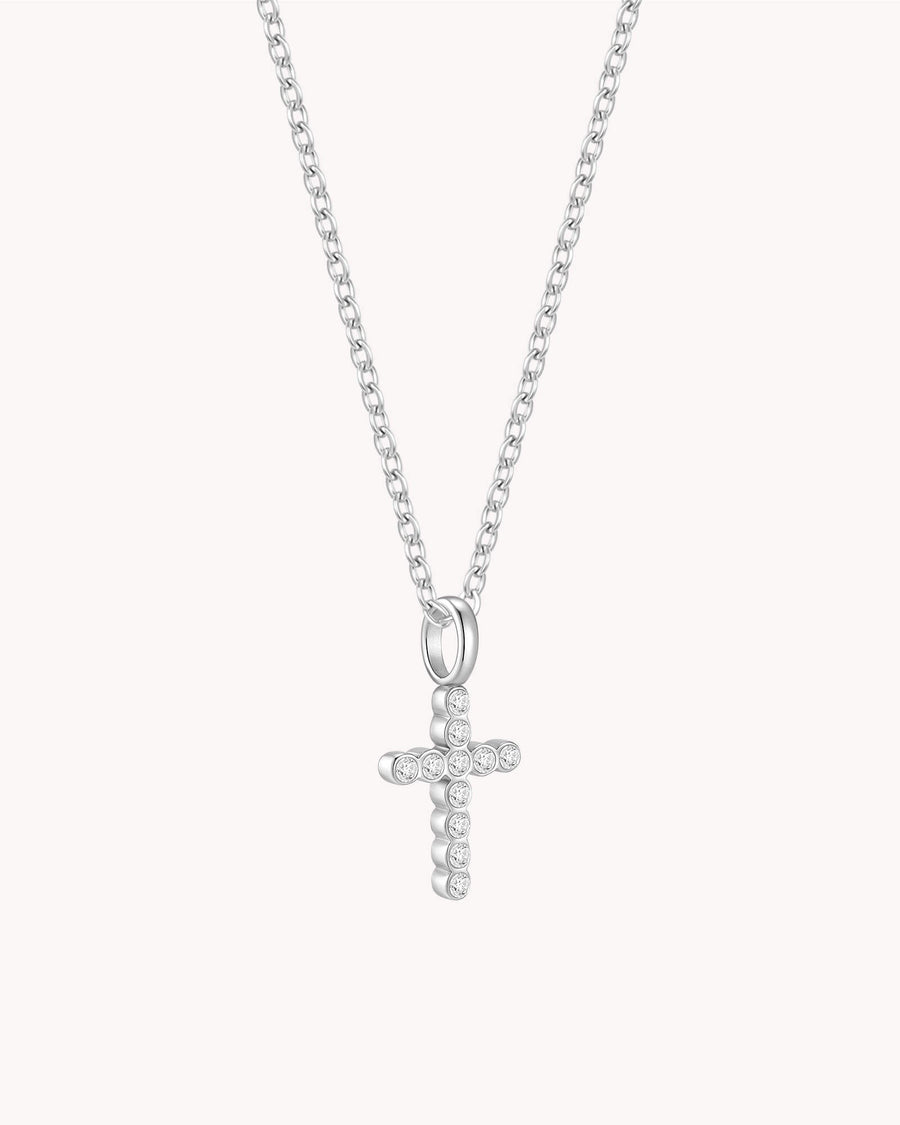 White Gold Refined CZ Cross Cable Chain Necklace