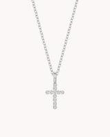 White Gold Refined CZ Cross Cable Chain Necklace