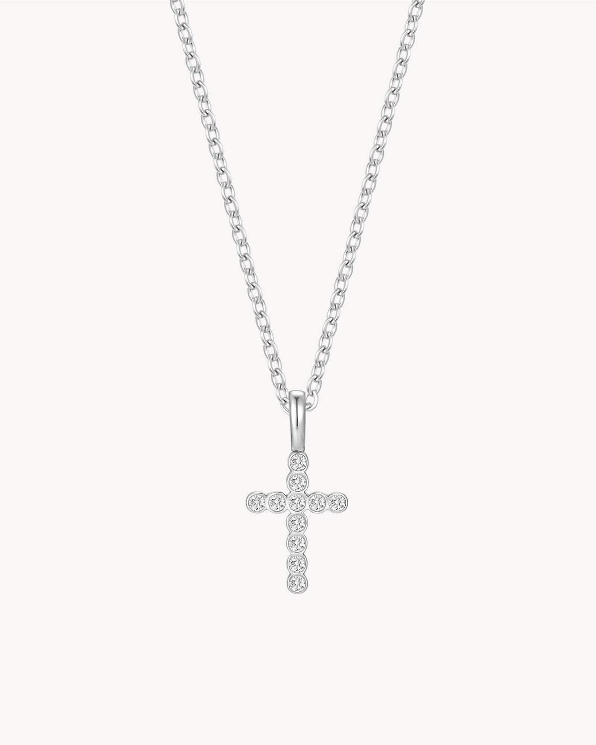 White Gold Refined CZ Cross Cable Chain Necklace