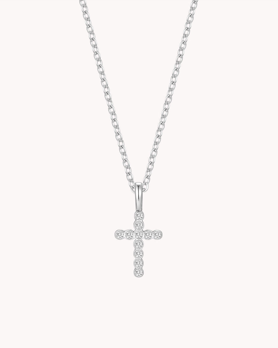 White Gold Refined CZ Cross Cable Chain Necklace