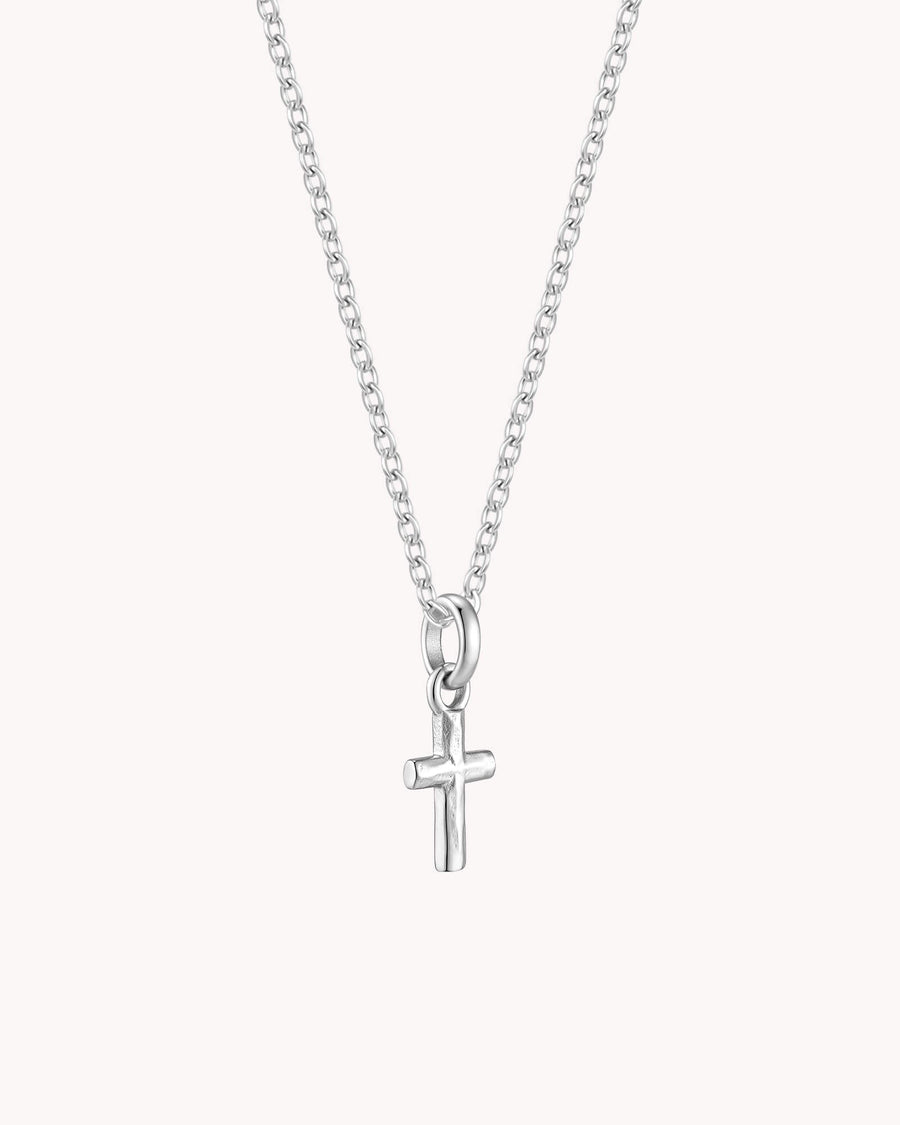 White Gold Petite Textured Cross Cable Chain Necklace